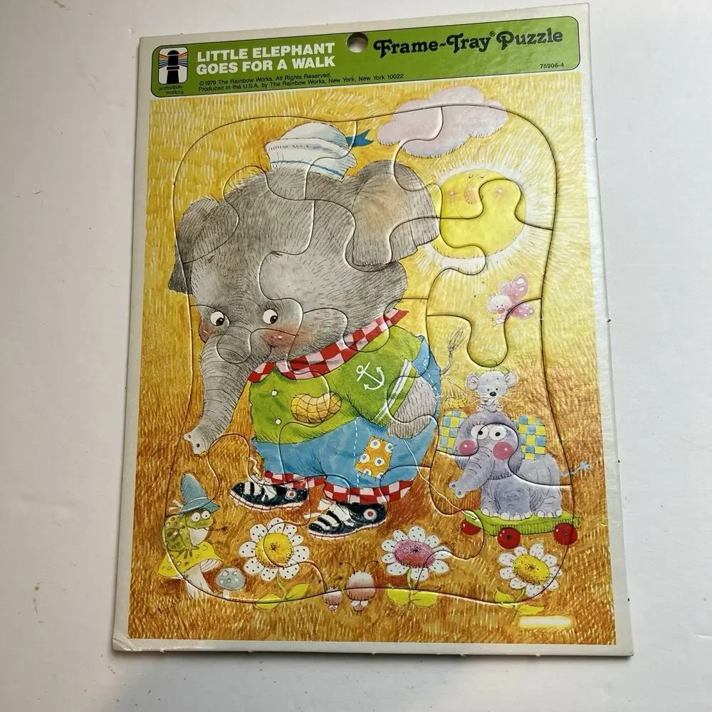 Vintage Little Elephant goes for a walk Golden, Frame Tray Puzzle 1979 Animals